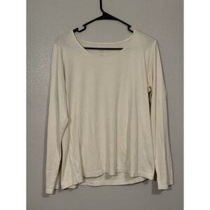 J. Jill Perfect Pima High-Low Long Sleeve Tee Cream Size L Petite 100% Cotton
